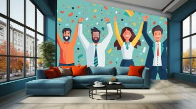 Happy Business People Celebrating Success Illustration Wall mural