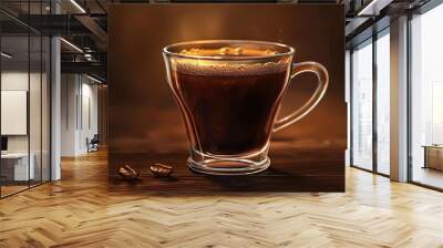 Hot Coffee in a Glass Mug with Coffee Beans Wall mural