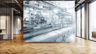 Industrial Factory Blueprint 3D Illustration Wall mural