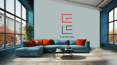 Red colored lining E letter logo design Wall mural