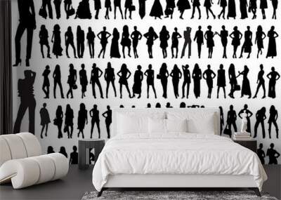 hundred diferent girls silhouette - vector Wall mural