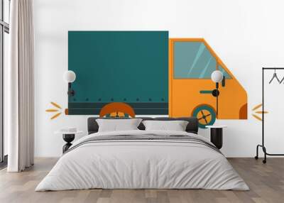 trucking. orange truck. flat illustration. vector Wall mural