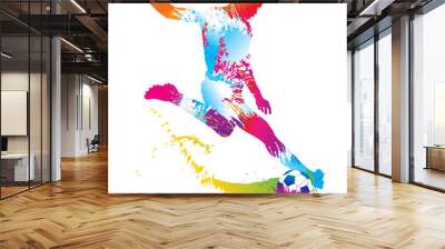 Soccer player kicks the ball. Vector illustration. Wall mural