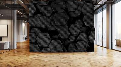 Carbon fiber  hexagons background, 3d render illustration. Wall mural