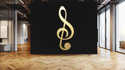 Gold Music Clef on black background, 3d render illustration banner. Wall mural