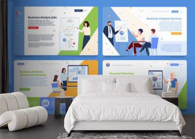 Business analysis online service landing page design set vector management optimization Wall mural