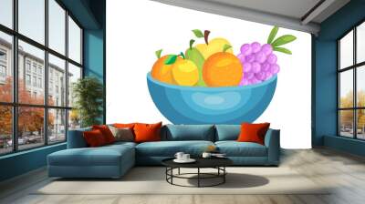 fresh ripe wet fruit on plate vector flat seasonal harvest vitamin edible plant summer dessert Wall mural