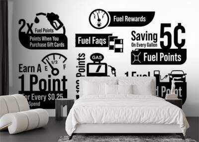 Fuel rewards savings points monochrome badge collection vector illustration Wall mural