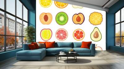 Halves of fruit set, sweet healthy segment Wall mural