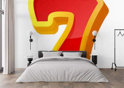 Lucky seven red sign, icon. Gambling casino, slot machine element. Winning 7 number, digit, numeral. Jackpot. Wall mural