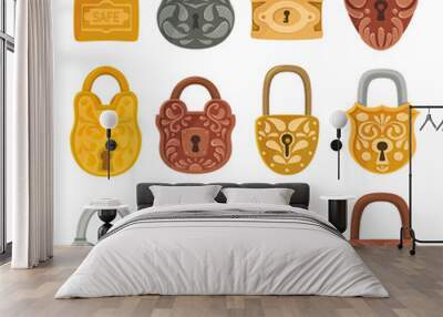 Old fashioned door locks flat vector illustrations set Wall mural