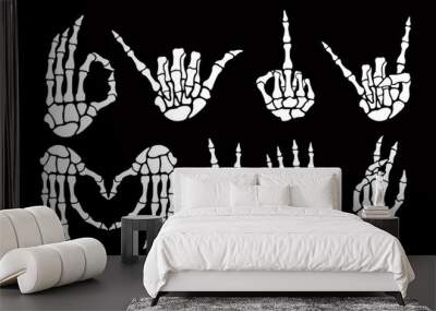 Skeleton bone hand different gesture monochrome set vector flat illustration Wall mural