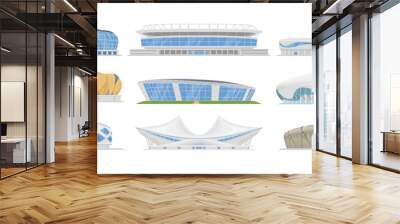 Sports stadium facade modern city arena exterior set isometric vector illustration Wall mural