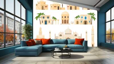 Traditional Arabic houses set vector flat illustration ethnic Islamic architecture facades Wall mural