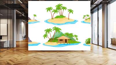 Tropical island at sea ocean set vector. Exotic landscape for vacation or summer weekend holiday Wall mural