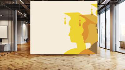 Graduates isolated as copy space template, color vector stock illustration with Graduates bachelor, master at graduation Wall mural