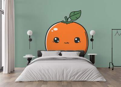 A cartoon orange Persimmon with a smile on its face. The orange is holding its stem and is wearing a green leaf Wall mural