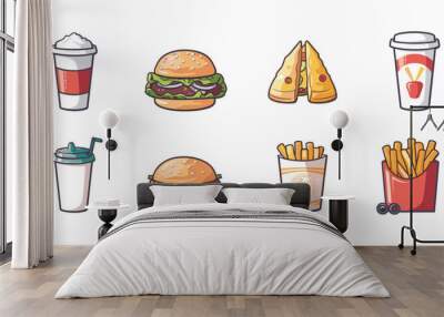 Fast food icons set. Cartoon illustration of 9 fast food icons for web Wall mural