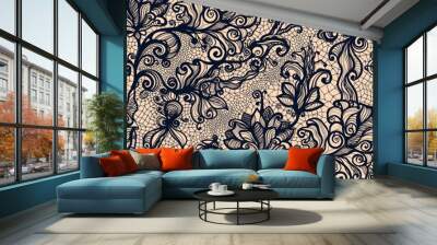 Abstract seamless lace pattern with flowers. Wall mural