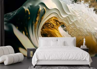 3D gold and black liquid background , fluid splash, swirl on white. Luxury golden flow. luxus gold background dynamic flow wave 3d Wall mural