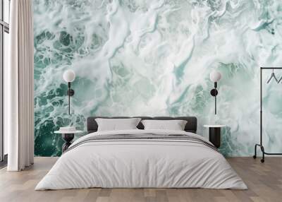 Blue ocean water texture background. Turquoise foamy surface of the sea with wave.
 Wall mural