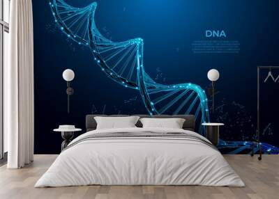 DNA. Abstract 3d polygonal wireframe DNA molecule. Medical science, genetic biotechnology, chemistry biology, gene cell concept vector illustration or background.  Wall mural