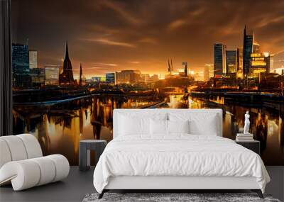 Frankfurt am Main Skyline at night. 
Frankfurt am Main skyline. Concept digital illustration Wall mural