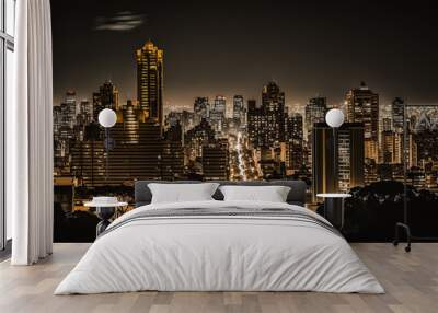 Gorgeous Night view of city skyline. Night city lights. Urban cityscape skyline night scene. digital ai art Wall mural