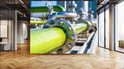 Green Hydrogen renewable energy production pipeline. Green hydrogen gas for clean electricity solar and wind turbine facility. Wall mural