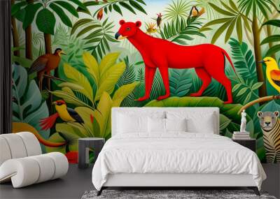 Jungle landscape with wild fantasy animals. jungle wallpaper for mural art. fantasy background Wall mural