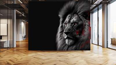 Lion king in fire, Portrait on black background, Wildlife animal. Danger concept. digital art Wall mural