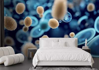 Microscopic blue bacteria. Legionella pneumophila, medical 3d illustration
 Wall mural