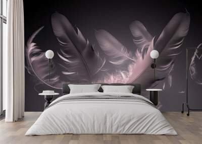 pink black feathers texture background. Flying pink bird or angel feathers. digital art
 Wall mural