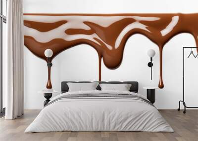 pouring chocolate dripping from cake top. chocolate streams isolated on transparent background, png. Wall mural