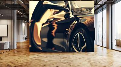 Professional driver near luxury car, closeup. Chauffeur service Wall mural