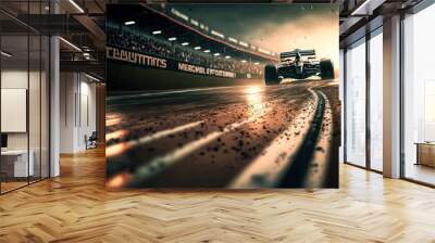 Race driver pass the finishing point and motion blur backgroud. Motor sports competitive team racing. Motion blur background.
 Wall mural