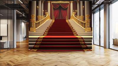 Red carpet and ceremonial VIP staircase. VIP luxury entrance with red carpet. digital ai art	 Wall mural