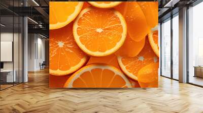 Sliced orange background. fresh orange fruits as background, top view Wall mural