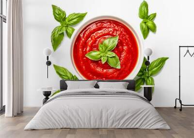 Tomato sauce. Traditional italian tomato sauce with fresh tomatoes  and herbs isolated on transparent background, top view, png Wall mural