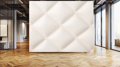 white leather upholstery. Close-up texture of genuine leather with white rhombic stitching. Luxury background. white leather texture with buttons for pattern and background., digital ai Wall mural