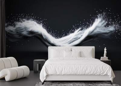  A black and white photo of a wave of white smoke against a black background Wall mural