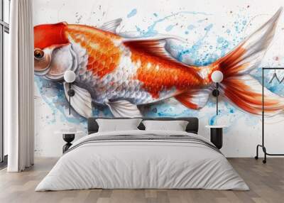  A goldfish wearing a red hat in a speckled backdrop Wall mural