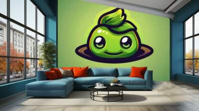  A green apple with a leaf as its head and two leaves for eyes, featuring a central hole Wall mural