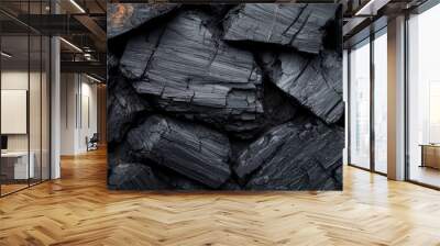  A pile of wood with a black surface and a brown spot at its summit Wall mural