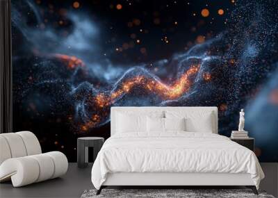  a star cluster in the night sky, featuring orange and blue stars prominent in the foreground Wall mural