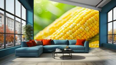  A tight shot of a corn cob, displaying kernels intact on the cob Wall mural