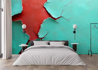  A tight shot of a wall's section, revealing peeling paint and a chip of red paint detaching from its edge Wall mural