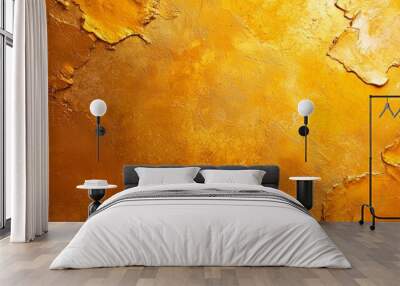  A tight shot of a yellow wall with chips missing from its upper and lower edges Wall mural