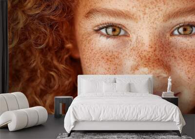  A tight shot of a young woman with freckles dotting her face and hair Wall mural