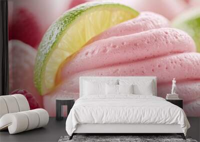  A tight shot of raspberry ice cream with a lime slice embedded within Wall mural